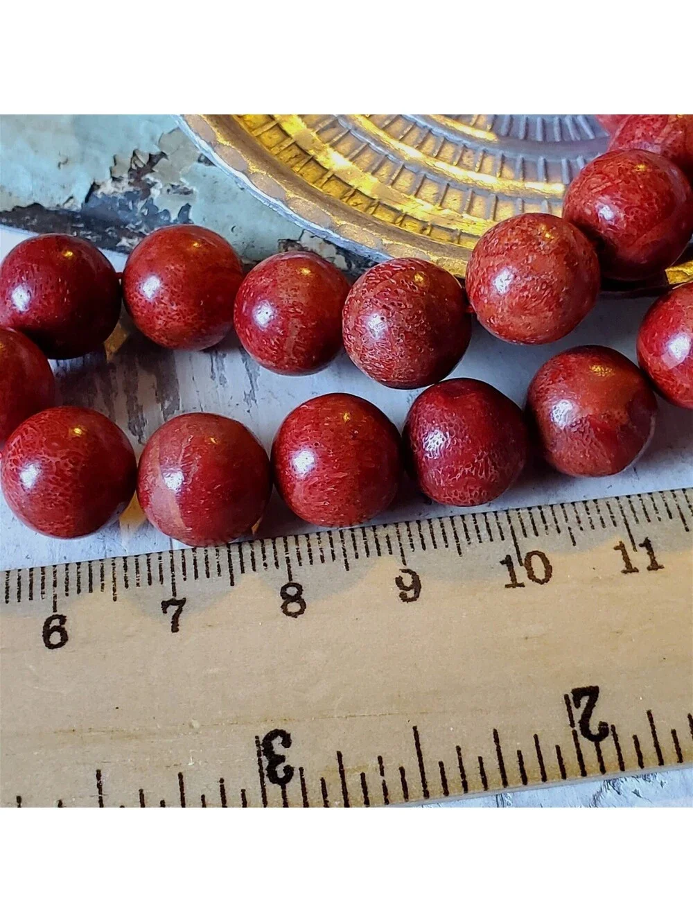Natural Sponge Coral Gemstone Beads Red Dye Enhanced Round 11 to 12mm Size 6 pcs